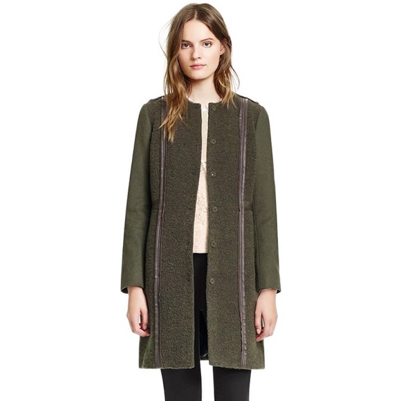 Tory Burch Jackets & Blazers - Tory Burch Heather Army Green Leather Trim Coat